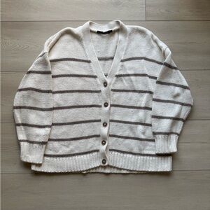 Jenny Kayne Cotton Chloe Striped Ivory and Taupe Cardigan
